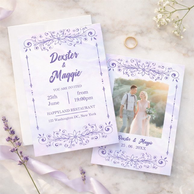 Elegant Periwinkle Blue Floral Wedding Invitation (Creator Uploaded)