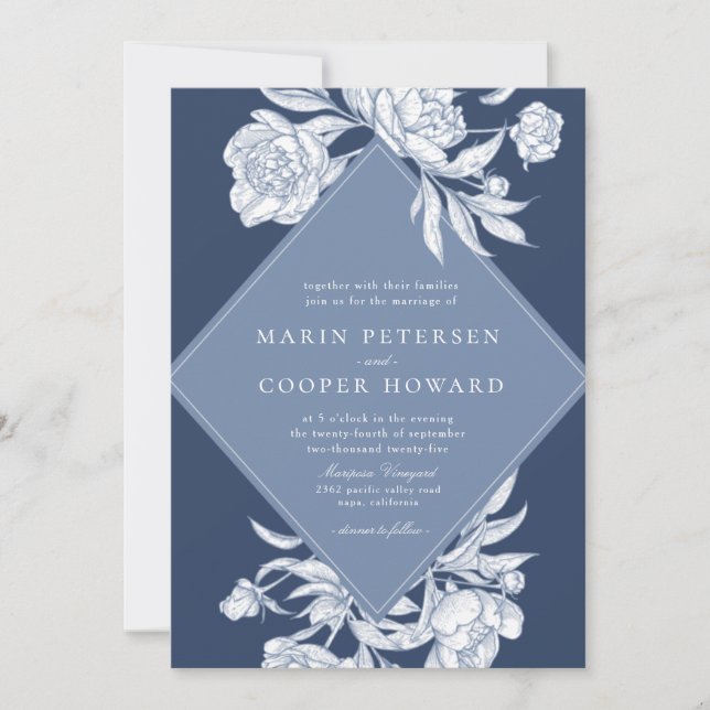 Elegant Periwinkle Blue Floral Wedding Invitation (Front)