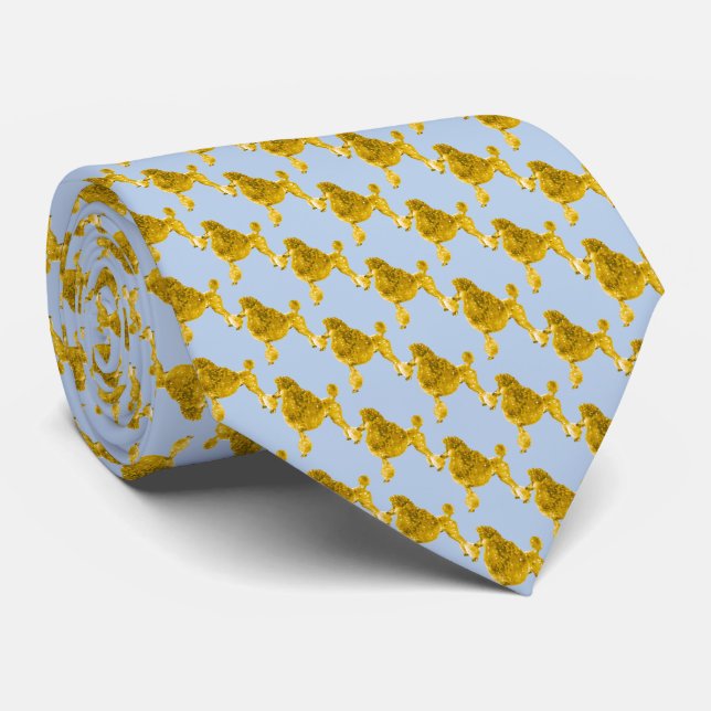 Elegant Periwinkle Blue & Gold Poodle Dog Tie (Rolled)