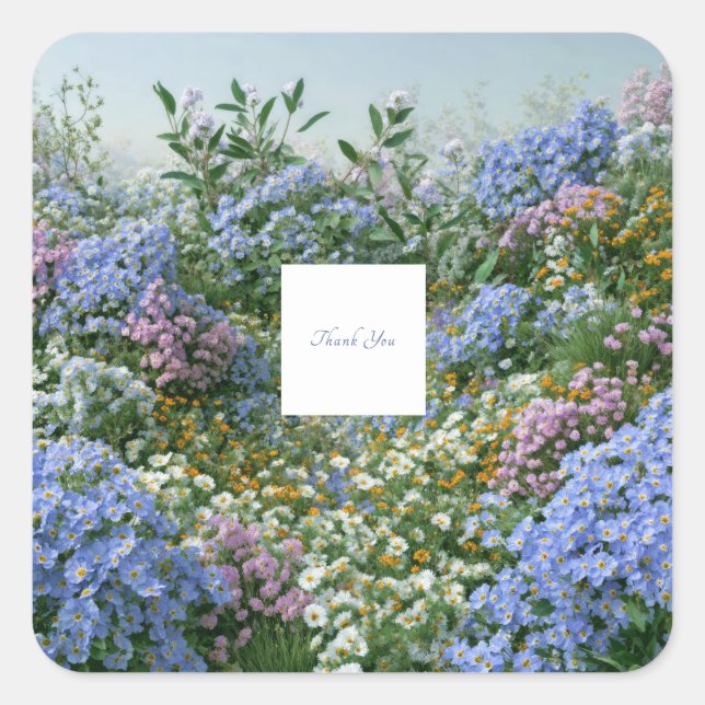 Elegant Periwinkle Blue Orange Wildflower Meadow Square Sticker (Front)