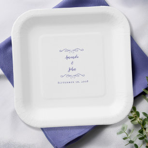 Elegant Periwinkle Blue Weddings Reception Party Paper Plate