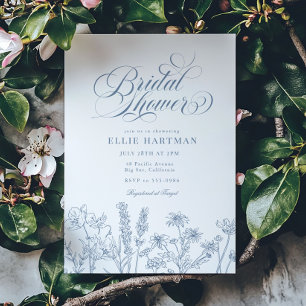 Elegant Periwinkle Blue Wildflower Bridal Shower Invitation