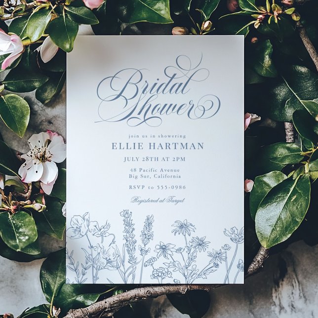 Elegant Periwinkle Blue Wildflower Bridal Shower Invitation (Creator Uploaded)