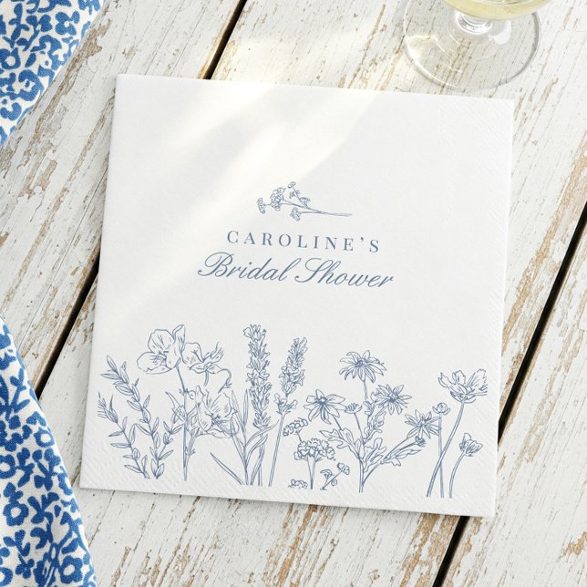 Elegant Periwinkle Blue Wildflower Bridal Shower Napkin (Creator Uploaded)