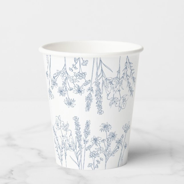 Elegant Periwinkle Blue Wildflower Bridal Shower Paper Cups (Front)
