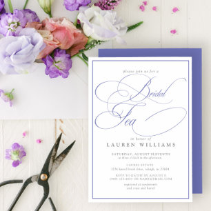Elegant Periwinkle Calligraphy Formal Bridal Tea Invitation