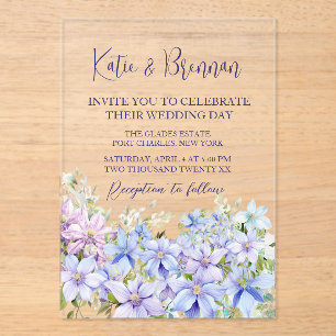 Elegant Periwinkle Clematis Wedding Acrylic Invitations