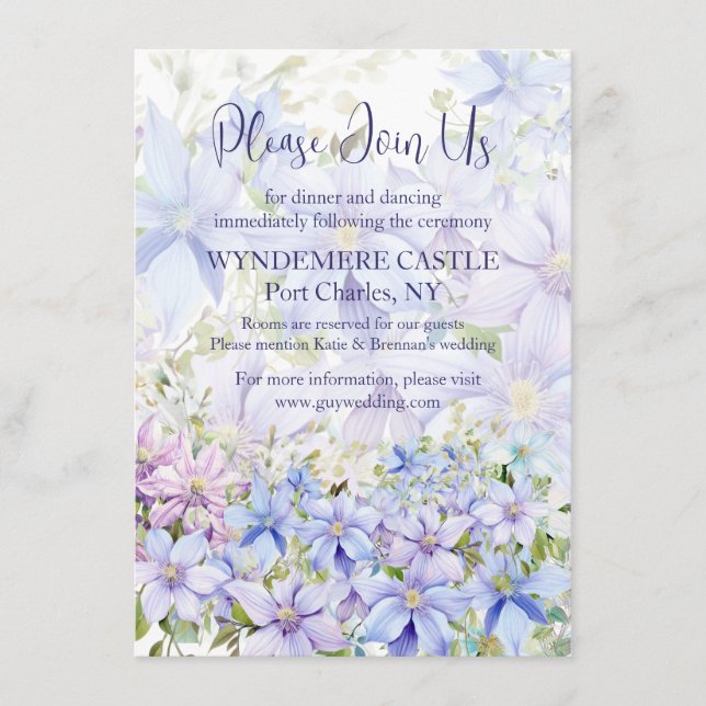 Elegant Periwinkle Clematis Wedding Enclosure Card (Front)