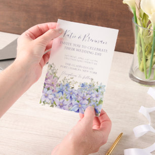 Elegant Periwinkle Clematis Wedding  Vellum Invitations