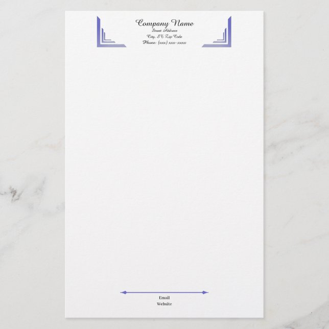 Elegant Periwinkle Corner Professional Stationery (Front)