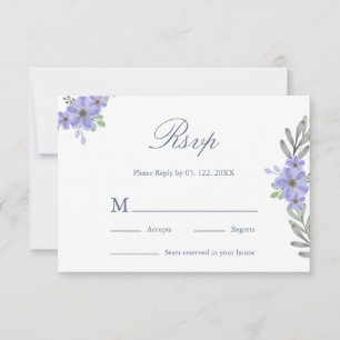 Elegant Periwinkle Floral Minimalist Wedding RSVP Card