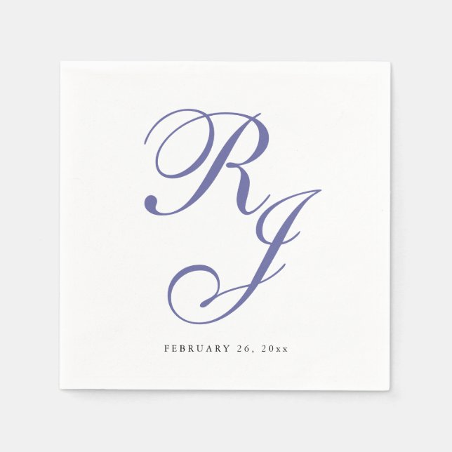 Elegant Periwinkle Monogram Wedding Napkins (Front)