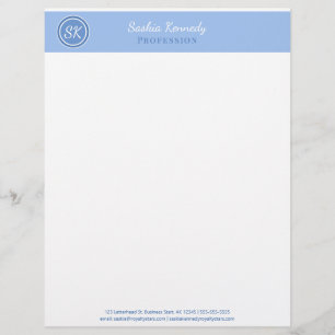 Elegant Periwinkle Professional Monogram Business Custom Letterhead