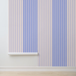 Elegant Periwinkle Purple Blue Stripes on Blush Wallpaper