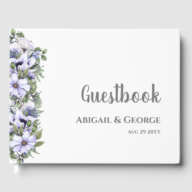 Elegant Periwinkle Purple Florals Wedding Guest Book (Front)