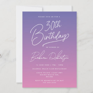 Elegant Periwinkle Purple Girly 30th Birthday Invitation