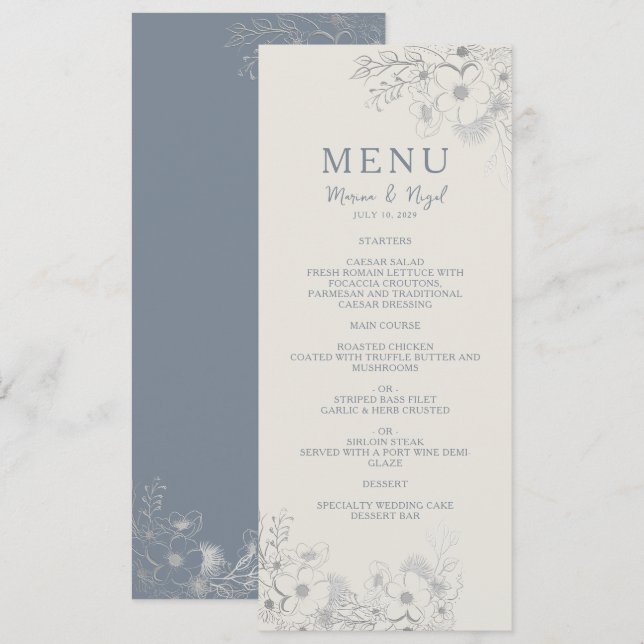 Elegant Periwinkle Wedding Menu (Front/Back)
