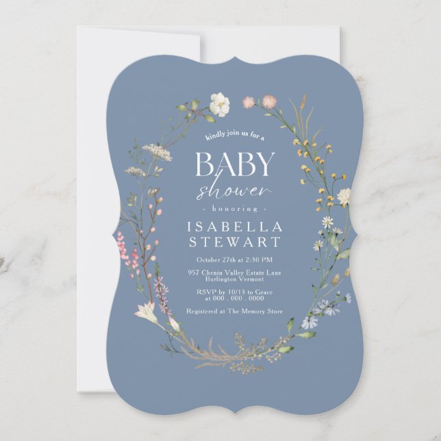 Elegant Periwinkle Wildflower Modern Baby Shower Invitation (Front)