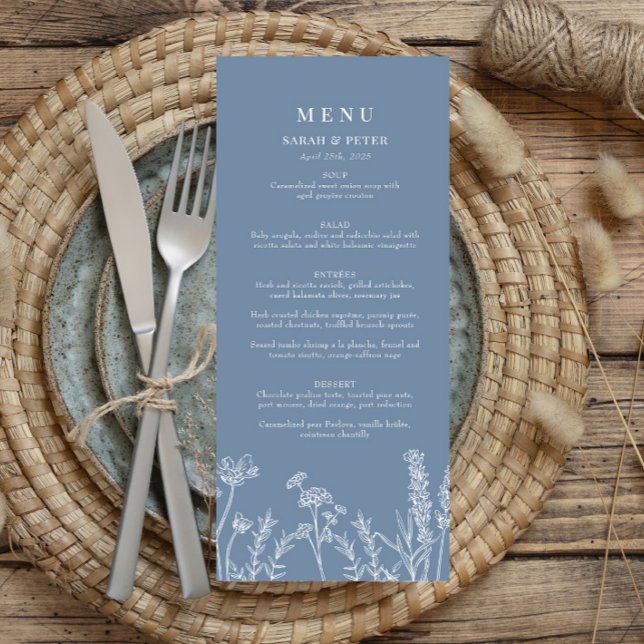 Elegant Periwinkle Wildflower Wedding Menu (Creator Uploaded)