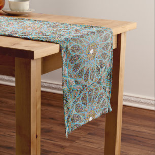 Elegant Persian Blue Arabesque Oriental Pattern Long Table Runner