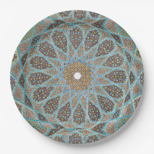 Elegant Persian Blue Arabesque Oriental Pattern Paper Plate
