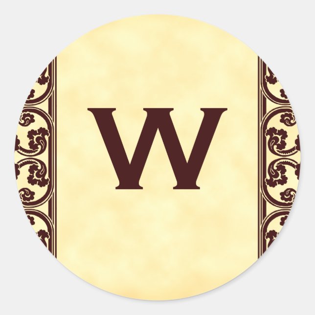 Elegant Personal Monogram in Brown Classic Round Sticker (Front)