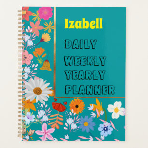 Elegant Personalise blue floral daily Planner
