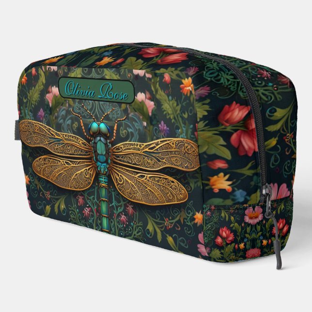 Elegant Personalise Vintage dragonfly boho chic Dopp Kit (Right Corner)
