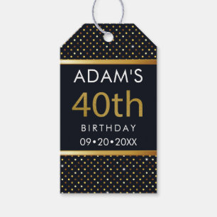 Elegant Personalised 40th Birthday Gold And Black Gift Tags