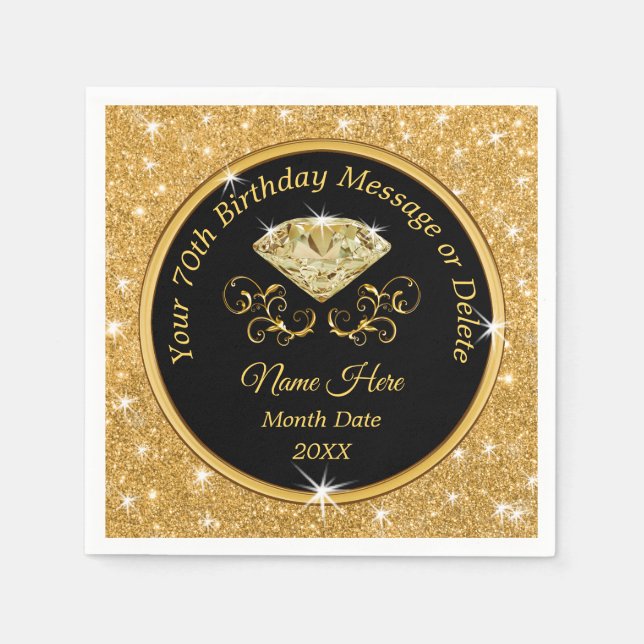 Elegant, Personalised 70th Birthday Napkins (Front)