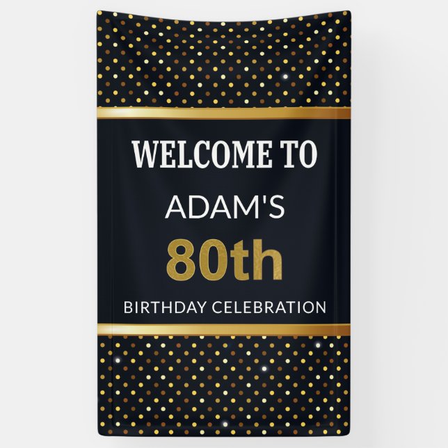 Elegant Personalised 80th Birthday Gold Banner (Vertical)