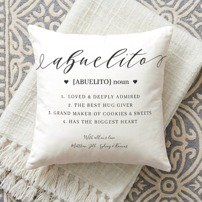 Elegant Personalised Abuela Definition Keepsake Cushion (Custom Abuela Definition Mother's Day Keepsake Throw Pillow)