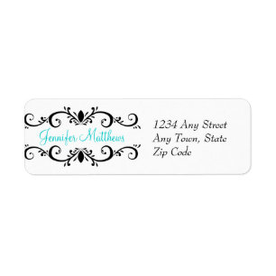 Elegant Personalised Address Labels Swirls Aqua