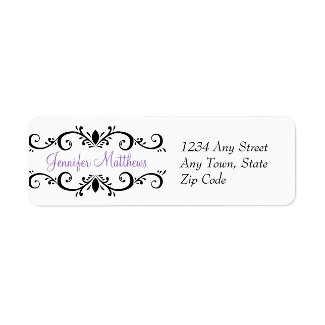 Elegant Personalised Address Labels Swirls Purple (Front)