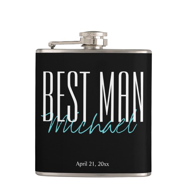 Elegant Personalised Best Man Black Flask (Front)