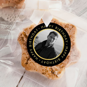 Elegant Personalised Birthday Gold And Black Classic Round Sticker