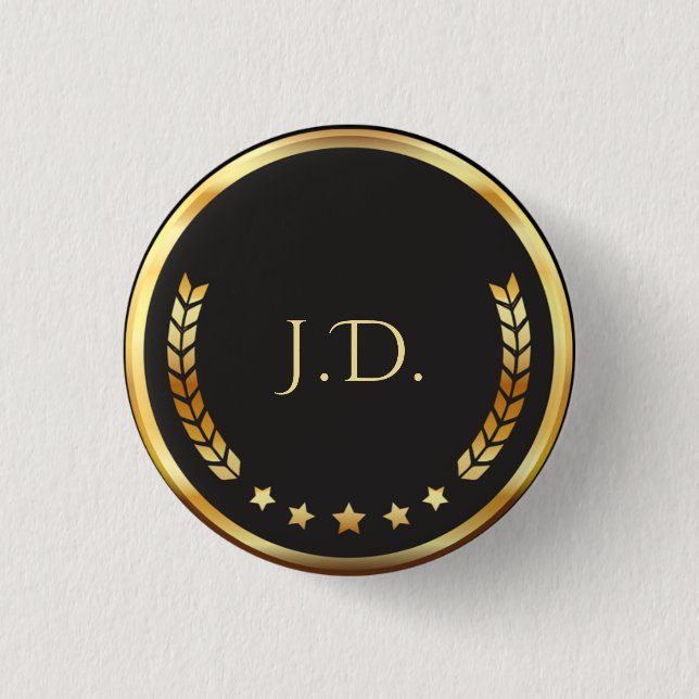Elegant Personalised Black and Gold 3 Cm Round Badge (Front)