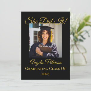 Elegant Personalised Black & Gold Graduation Party Invitation