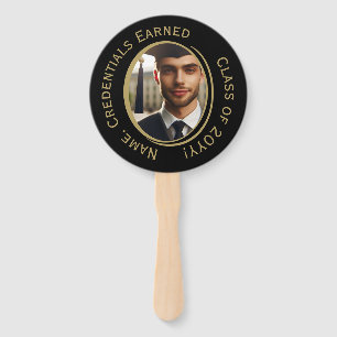 Elegant Personalised Black & Gold Graduation Photo Hand Fan