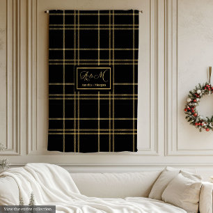 Elegant Personalised Black Gold Tartan Blanket