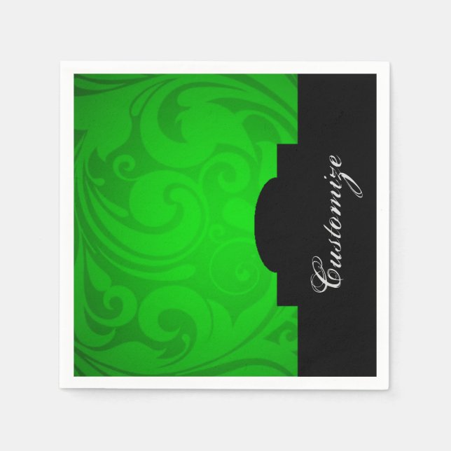 Elegant Personalised Black & Green Napkins 2 (Front)