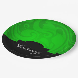 Elegant Personalised Black & Green Paper Plates