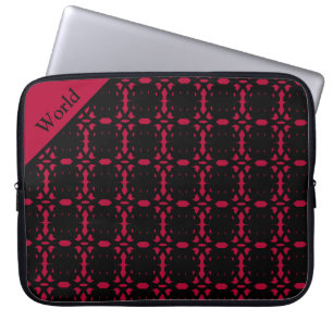 Elegant Personalised Black & Red Abstract Pattern Laptop Sleeve
