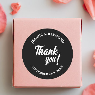 Elegant Personalised Black Thank You Wedding Favou Classic Round Sticker