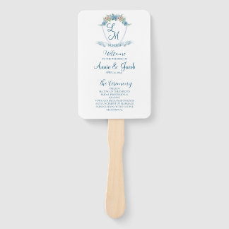 Elegant Personalised Blue Hydrangea Wedding Crest Hand Fan