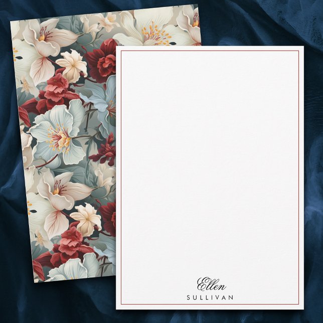 Elegant Personalised Blue/Ruby Red Floral Card (Creator Uploaded)