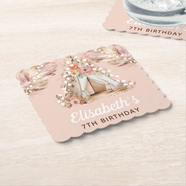 Elegant Personalised Bohemian Girl Birthday  Paper Coaster (Angled)