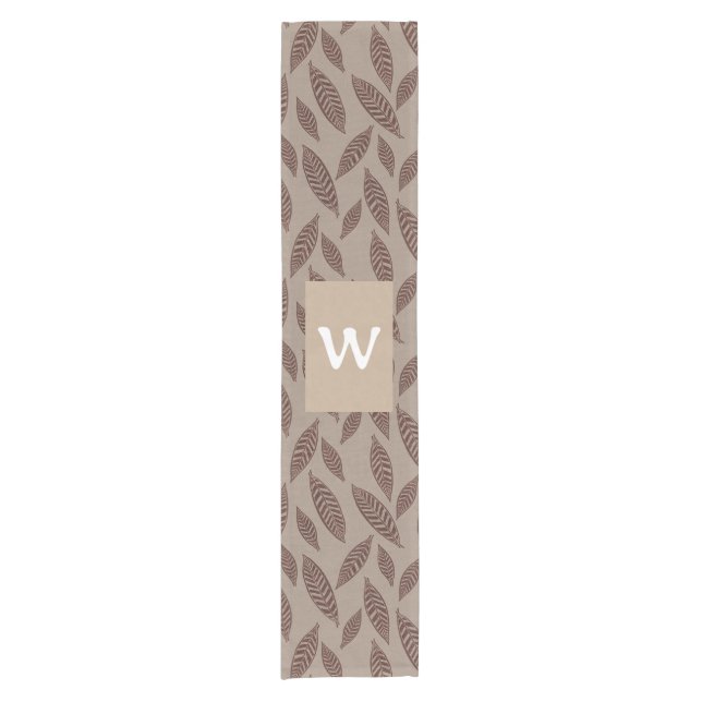 Elegant Personalised Boho Block Print Leaves  Short Table Runner (Front)