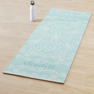 Elegant Personalised Boho Teal Aqua Blue Mandala Yoga Mat
