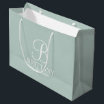 Elegant Personalised Bridesmaid Monogram and Name Large Gift Bag<br><div class="desc">Elegant Personalised Bridesmaid Gifts
featuring personalised monogram in white elegant script font style with bridesmaid's name and title in classic serif font style on sage green background.

Also perfect for Maid of Honour,  Flower Girl,  Mother of the Bride and more.</div>